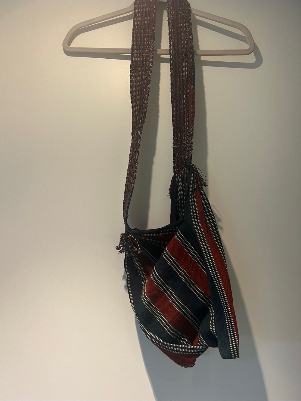 Handwoven Navy and Rust Stripe Boho Crossbody Bag